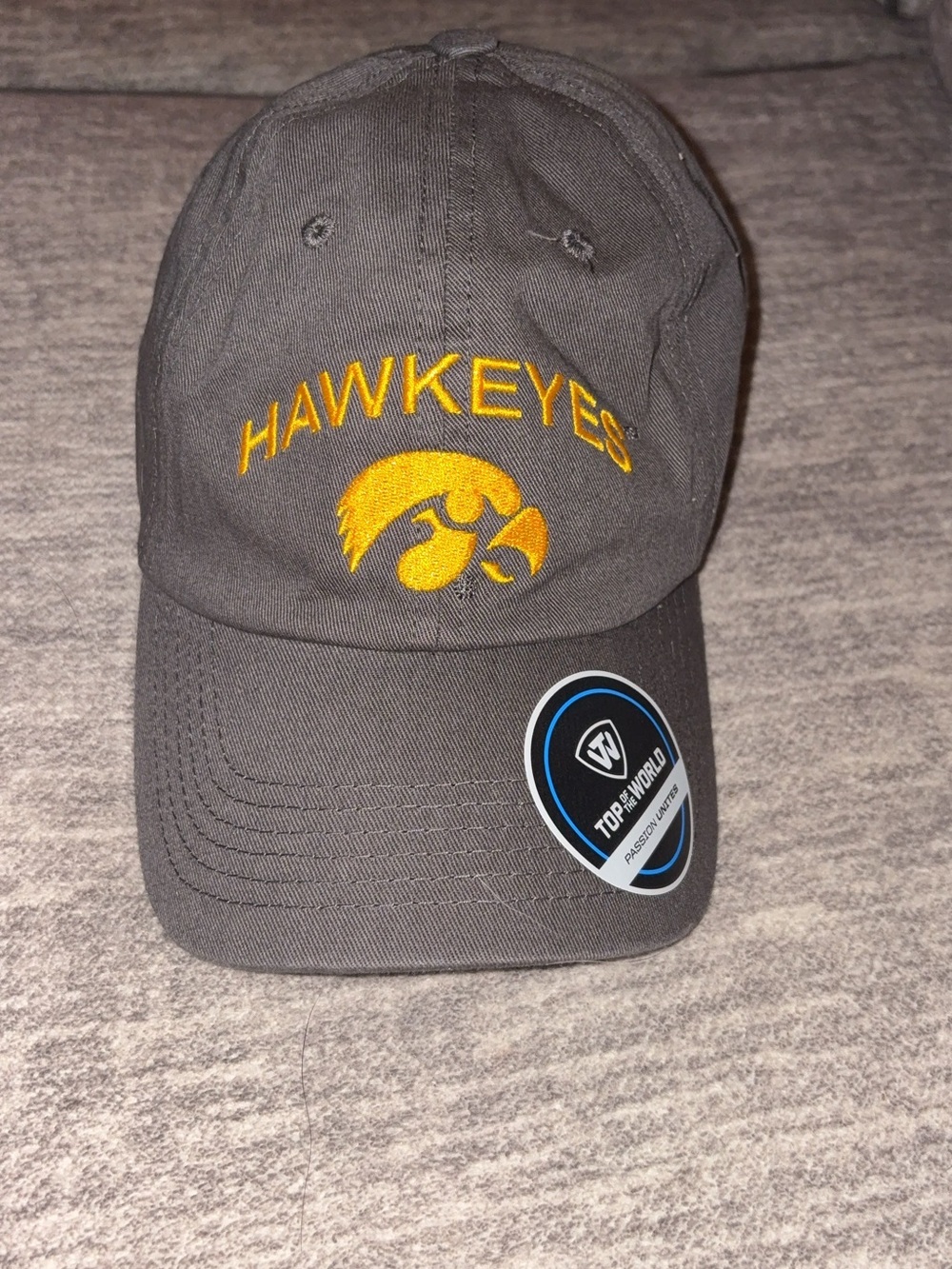 Top of the World Hawkeyes Gray Hat with Gold Embroidery